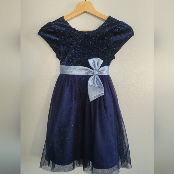 GIRLS PARTY Dress Sparkling Blue with Satin Sash Size 6 Like New - Picture 6 of 13